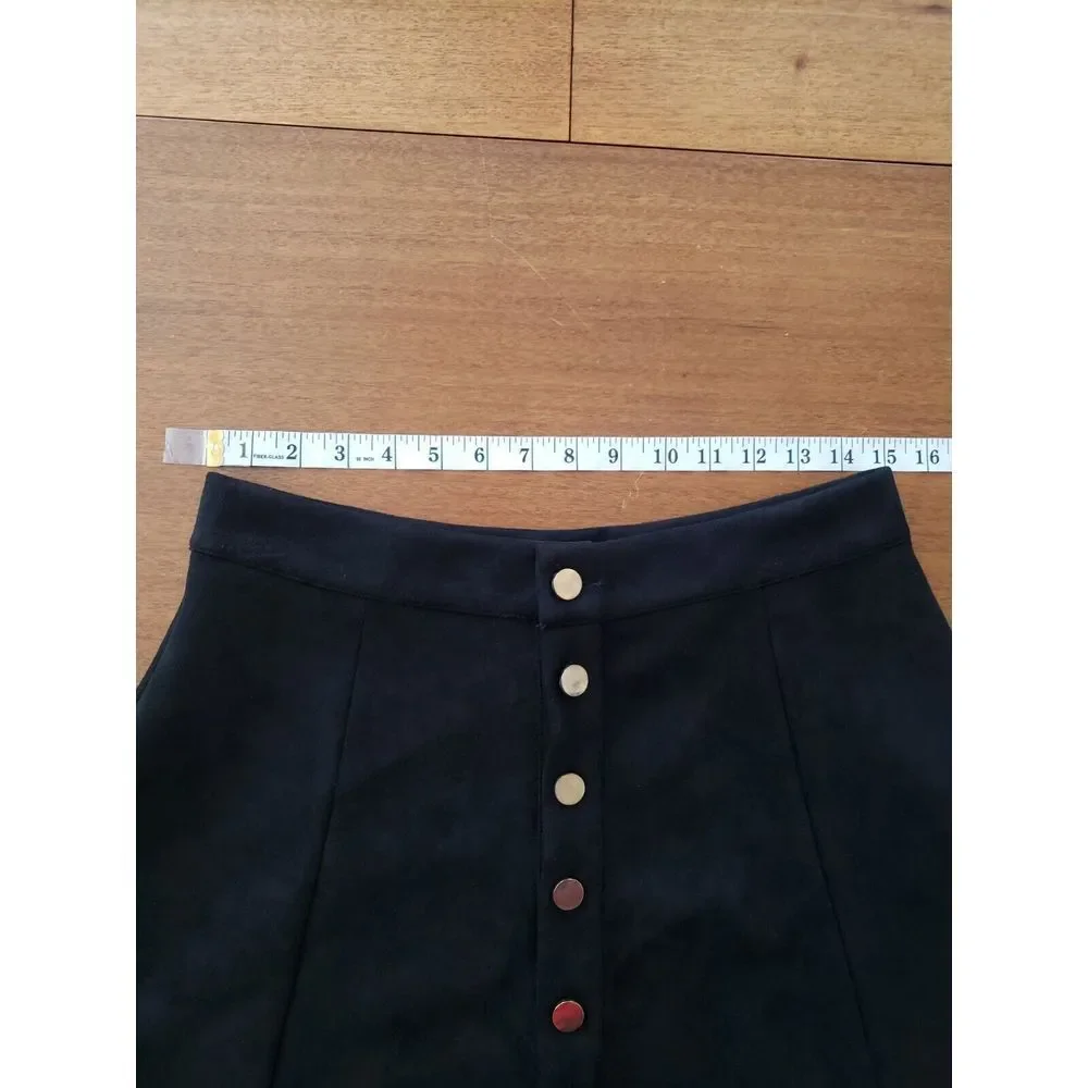 Fuinloth Faux‎ Suede Mini Skirt Black L Go Go Groovy Preppy